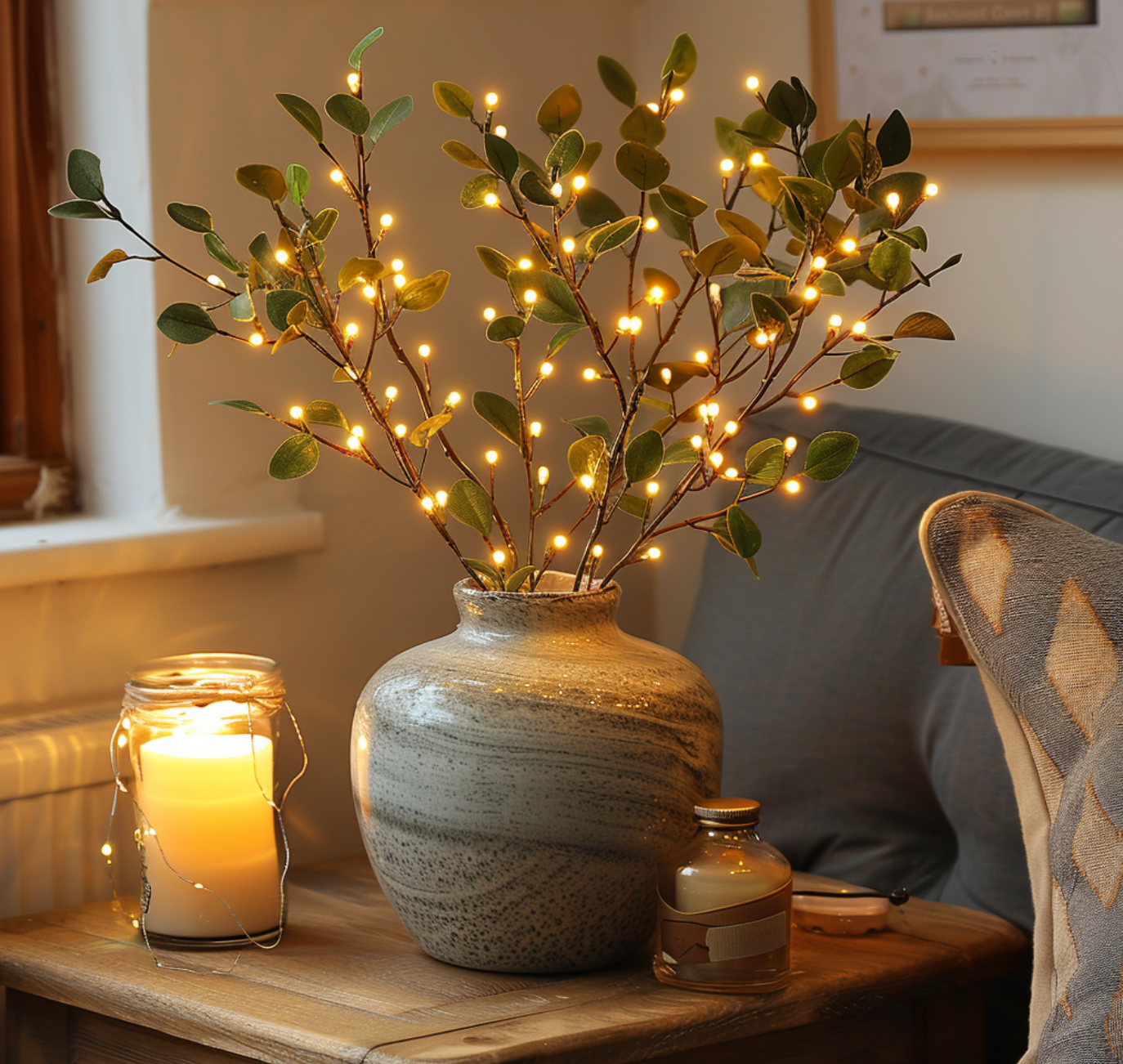 Fairy light olive branch - Enchanting fairy light chain in olive branch design