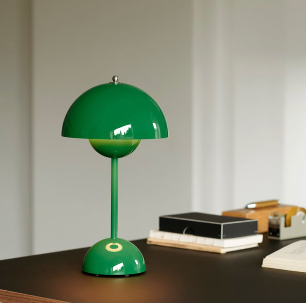 Cordless LED table lamp with unique retro umbrella design
