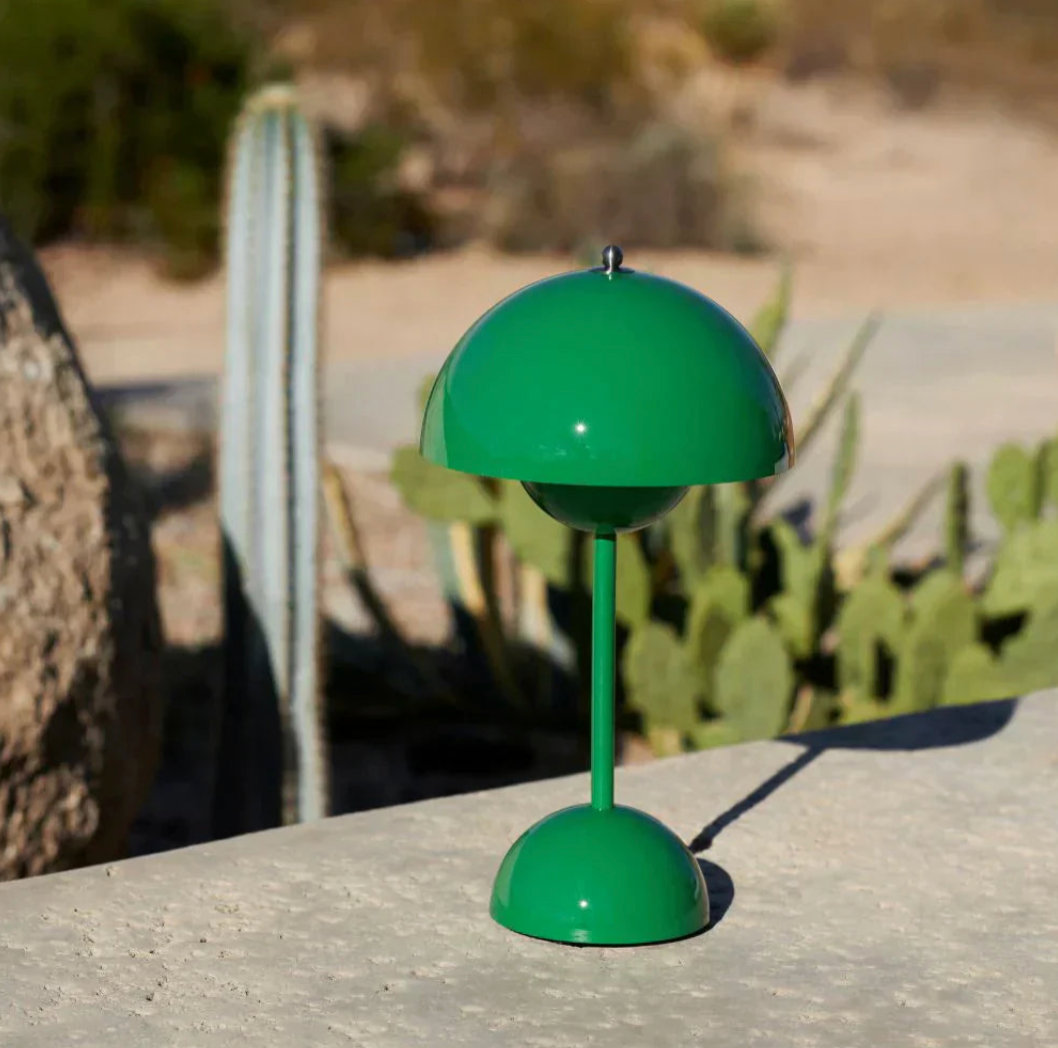 Cordless LED table lamp with unique retro umbrella design