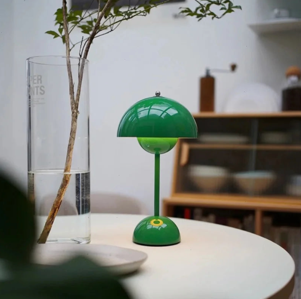 Cordless LED table lamp with unique retro umbrella design