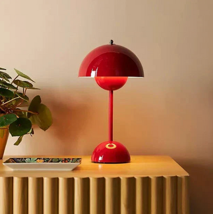 Cordless LED table lamp with unique retro umbrella design