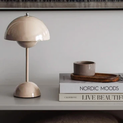 Cordless LED table lamp with unique retro umbrella design